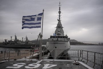 Greece’s new French-built frigate “Kimon” is moored at the Salamina naval station near Athens. (Source: Getty Images) Greece’s new French-built frigate “Kimon” is moored at the Salamina naval station near Athens. (Source: Getty Images)