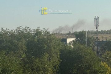 Smoke rises over Orenburg following a Ukrainian drone attack on August 23, 2026. (Source: Exilenova+)