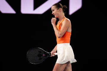Elina Svitolina celebrates a point during her Australian Open quarterfinal match in Melbourne in January 2026. (Photo: Elina Svitolina/Instagram)