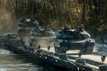 Illustrative image. Deployment of a mobile bridge over the Rhône to cross Leclerc tanks during an exercise at the Valbonne military camp on September 11, 2015. (Source: Getty Images)