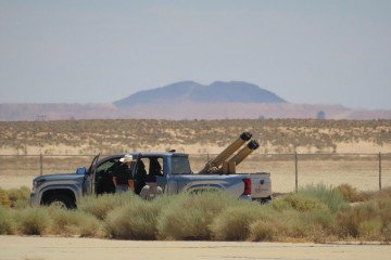 SPART drone interceptor launchers mounted on a pickup truck during testing at Edwards Air Force Base. (Source: Yehor Balytskyi/LinkedIn) SPART drone interceptor launchers mounted on a pickup truck during testing at Edwards Air Force Base. (Source: Yehor Balytskyi/LinkedIn)