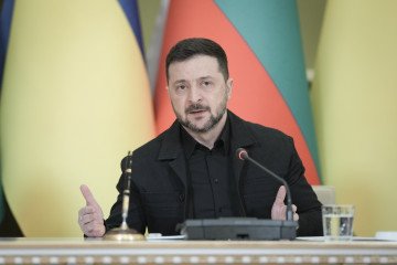 Ukrainian President of Ukraine Volodymyr Zelenskyy participates in a press briefing on March 30, 2026 in Kyiv, Ukraine. (Source: Getty Images)