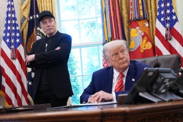 US President Donald Trump and Elon Musk during a press conference in the Oval Office at the White House on May 30, 2025. (Source: Getty Images)