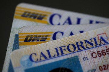 The California Department of Motor Vehicles (DMV) logo appears on a California driver license. (Source: Getty Images)