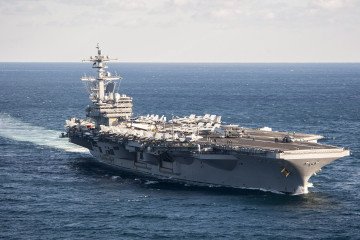 The US aircraft carrier USS George Washington underway during a mission in the eastern Mediterranean Sea, February 5, 2017. (Source: Getty Images)