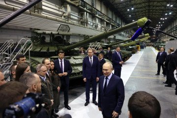 Russia’s leader, Vladimir Putin, visits Uralvagonzavod, the country’s main tank factory in the Urals, in Nizhny Tagil on February 15, 2024. (Source: Getty Images) Russia’s leader, Vladimir Putin, visits Uralvagonzavod, the country’s main tank factory in the Urals, in Nizhny Tagil on February 15, 2024. (Source: Getty Images)