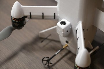 Prototype of a Ukrainian interceptor drone developed by Amazing Drones during a joint press conference with Japan’s Terra Drone in Kyiv, March 2026. (Source: Getty Images)