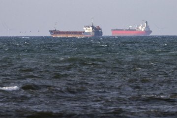 The boarded ships Caffa (left) and Sea Owl I anchored side by side outside Trelleborg, Sweden, on March 13, 2026. (Source: Getty Images)