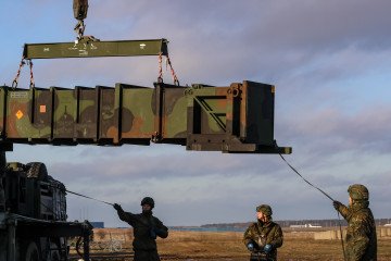 German servicemen transport MIM-104 Patriot surface-to-air defense system batteries near Rzeszów, Poland, on January 23, 2025. (Source: Getty Images)