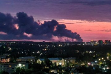 Fire on the territory of the DNS company warehouse facility in Aksai, Rostov region. August 29, 2026. (Photo: Exilenews+)