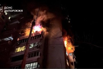 Aftermath of a Russian strike on a residential high-rise in Zaporizhzhia, March 24, 2026. (Source: SES)