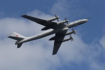 Russian Tupolev TU-142 is seen during the Navy Day Military parade on July 27, 2014, in Severomorsk, Russia. (