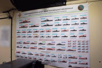 A chart displayed during President Volodymyr Zelenskyy's meeting with Ukraine's Naval Forces showing the status of Russia's Black Sea Fleet, including destroyed and damaged vessels. (Source: Office of the President of Ukraine)