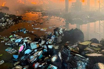Burned books lie scattered across a warehouse after a Russian strike destroyed a major publishing and distribution center in Kharkiv on August 2, 2026. (Source: Meanwhile in Ukraine/X)