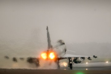 A Royal Air Force Eurofighter Typhoon jet takes off on a sortie from RAF Coningsby on February 19, 2026, in Coningsby, England. (Source: Getty Images) A Royal Air Force Eurofighter Typhoon jet takes off on a sortie from RAF Coningsby on February 19, 2026, in Coningsby, England. (Source: Getty Images)