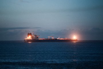 The oil tanker “Grinch”, suspected of belonging to the Russians’ shadow fleet, is seen outside the coast of Martigues near the port of Marseille-Fos, France, on January 25, 2026, as it’s surveilled by the French Navy. (Source: Getty Images)