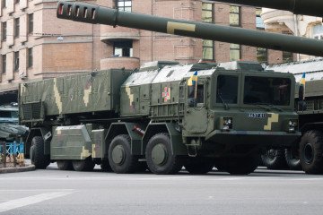 Ukrainian tactical missile system (Hrim-2/Sapsan), during a rehearsal for the Independence Day military parade in Kyiv, 2018.