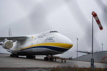 A Ukrainian Antonov An-124-100M cargo aircraft is seen at Leipzig/Halle Airport. (Source: Getty Images) A Ukrainian Antonov An-124-100M cargo aircraft is seen at Leipzig/Halle Airport. (Source: Getty Images)