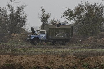 Destroyed Russian military vehicles and aircraft at Kherson International Airport following the Russian retreat, November 17, 2022. (Source: Getty Images)