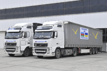 Azerbaijan Sends New Energy Aid Shipment to Ukraine on President Aliyev’s Orders Trucks carrying humanitarian aid from Azerbaijan, including energy equipment, depart for Ukraine from the Sumgait Technology Park. (Photo: AZERTAC)