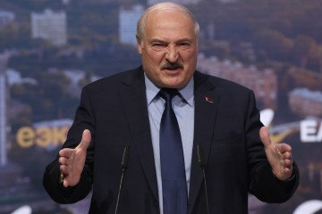 Belarusian leader Alexander Lukashenko speaks during the Eurasian Economic Forum in Moscow, Russia, on May 24, 2023. (Source: Getty Images)