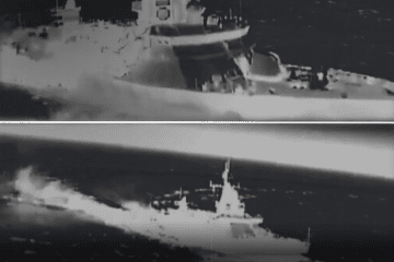Russian Project 22800 Karakurt-class missile ship moments before Ukrainian long-range drone strike, May 2026. (Source: General Staff of the Armed Forces of Ukraine)