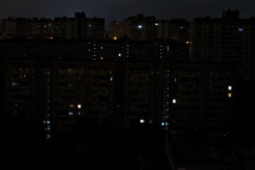 Residential districts on the city’s left bank remain without electricity due to Russian strikes on October 10, 2025 in Kyiv, Ukraine. (Source: Getty Images)