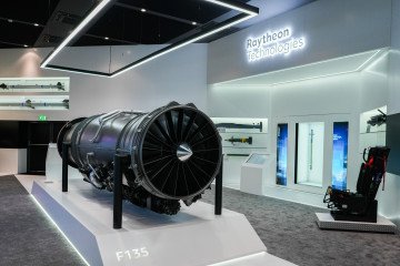 A Raytheon Technologies Corp. F135 advanced fighter engine on display at the Paris Air Show in Le Bourget, Paris, France (Source: Getty Images)
