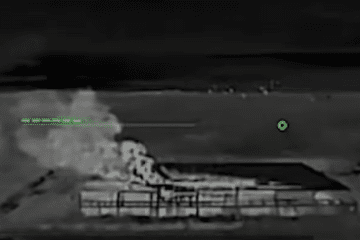 Russian Shahed/Gerbera attack drone storage on fire moments before the second drone strike, December 14, 2025, Donetsk region, Ukraine. (Source: 14th Regiment of Unmanned Aerial Systems)