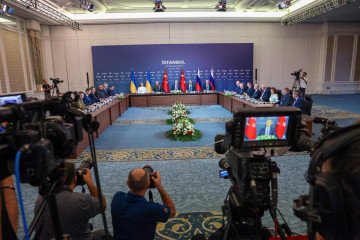 Turkish Foreign Minister Hakan Fidan chairs the third round of renewed Russia-Ukraine talks hosted by Turkiye in Istanbul, Turkiye on July 23, 2025. (Source: Getty Images)