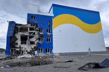 Damage to the fuel reception and transfer building at the Centralized Spent Nuclear Fuel Storage Facility following a Russian drone strike on June 7, 2026. (Source: Energoatom)
