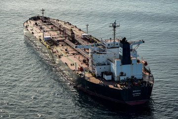 Sanctioned tanker Boracay, part of Russia’s shadow fleet, lies immobilized off the coast of Saint-Nazaire, France, on October 1, 2025. (Source: Getty Images)