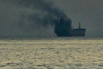 A vessel struck by Ukrainian Defense Forces near Gelendzhik, Russia. (Source: Exilenova+)