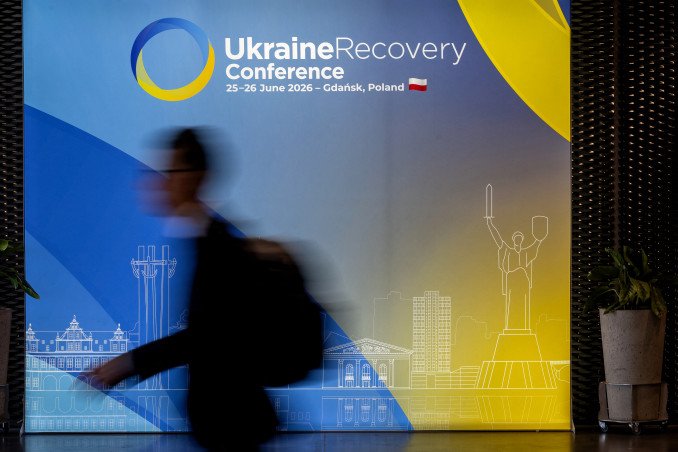 A visitor walks past the conference logo on the second day of the Ukraine Recovery Conference (URC 2026) in Gdansk, Poland, on June 26, 2026. (Source: Getty Images) A visitor walks past the conference logo on the second day of the Ukraine Recovery Conference (URC 2026) in Gdansk, Poland, on June 26, 2026. (Source: Getty Images)
