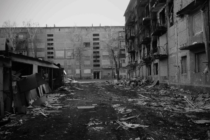 Destroyed building in Dobropillia's city center. Photo by Joshua Olley/UNITED24 Media