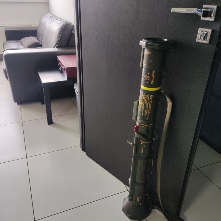 A used rocket launcher holds the door open to the U24 meeting room. March 2026, Kyiv, Ukraine. (Photo: UNITED24 Media) Weapons casings used as everyday objects