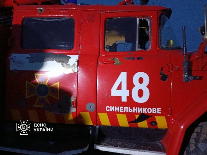 Russian drone debris caused significant damage to the fire vehicle while it was stationed at the scene of the attack. (Photo: SES)
