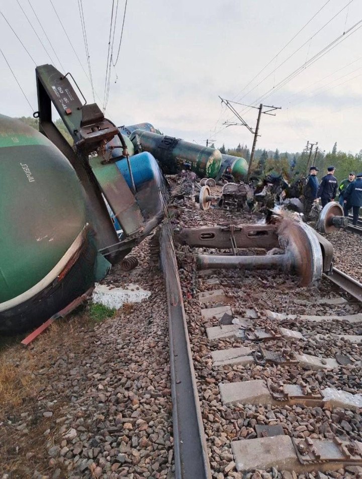 Derailment of a freight train in Luga district, Leningrad region, September 14, 2025. (Source: Supernova+) Derailment of a freight train in Luga district, Leningrad region, September 14, 2025. (Source: Supernova+)