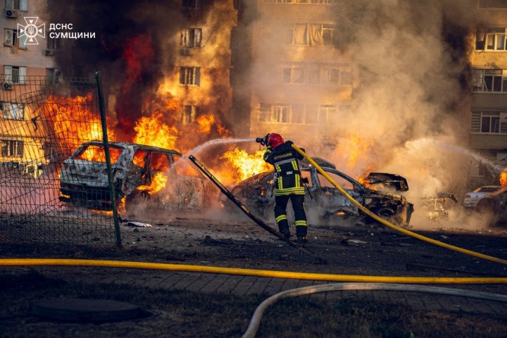 Aftermath of a Russian shelling in Sumy. (Source: Sumy State Emergency Service) Aftermath of a Russian shelling in Sumy. (Source: Sumy State Emergency Service)
