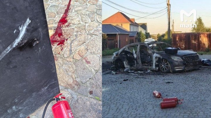 Burned Mercedes-Benz and bloodstains at the scene of the car bombing targeting Russian FPV drone developer Vladimir Tkachuk near Yekaterinburg. (Source: Mash) Burned Mercedes-Benz and bloodstains at the scene of the car bombing targeting Russian FPV drone developer Vladimir Tkachuk near Yekaterinburg. (Source: Mash)