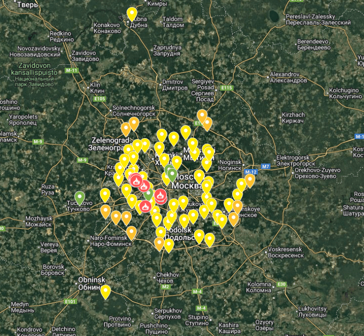Map of post-2022 air defense positions in Moscow and the Moscow region. A total of 54 entries have been visually confirmed. (Source: Mark Krutov) Map of post-2022 air defense positions in Moscow and the Moscow region. A total of 54 entries have been visually confirmed. (Source: Mark Krutov)