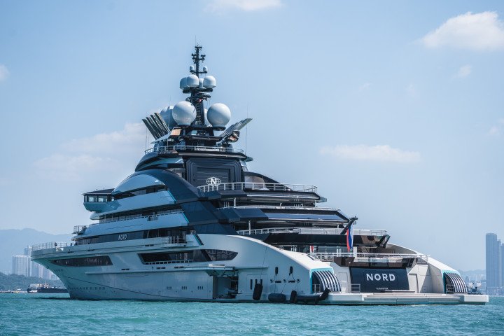 Superyacht Nord, linked to sanctioned Russian billionaire Alexey Mordashov, seen in Hong Kong after a week-long voyage from Vladivostok, October 14, 2022. (Source: Getty Images)