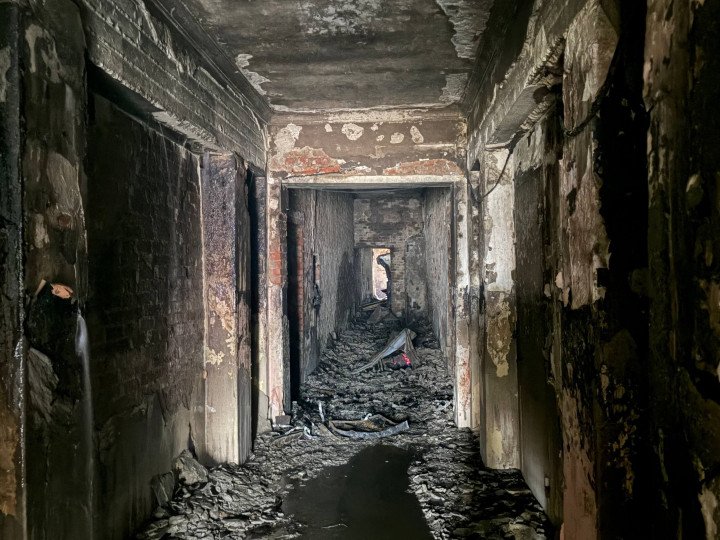 The interior of the Suspilne Dnipro editorial office building, which was damaged by a Russian attack on the night of November 18, 2025. (Source: Suspilne Dnipro)