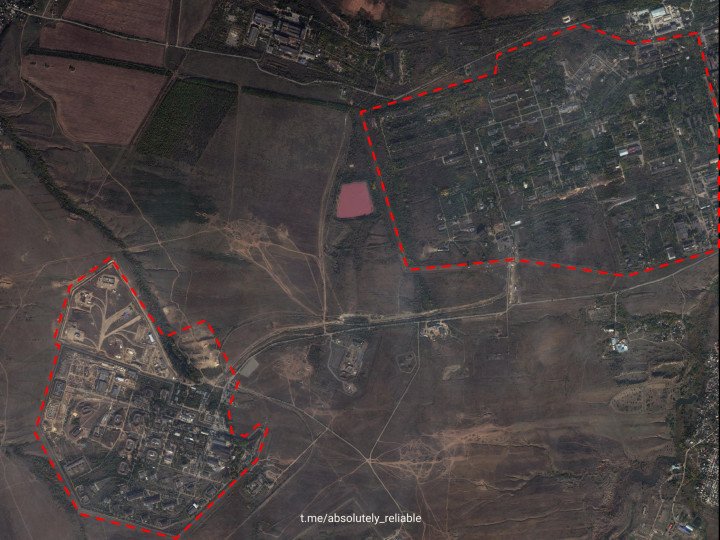 Satellite image of Russia’s Kamensky Combine rocket fuel plant in the Rostov region, struck by Ukrainian missiles and drones on October 31, 2026. (Source: absolutely_reliable/Telegram)