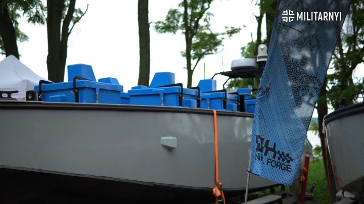 The MOBIDIK unmanned surface vessel displayed during the DIH Naval Forge 2026 defense conference in Ukraine. (Source: Militarnyi)