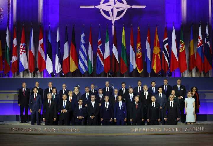 Heads of state pose for a group photo during the NATO 75th anniversary celebratory event at the Andrew Mellon Auditorium on July 9, 2024 in Washington, DC. (Source: Getty Images) Heads of state pose for a group photo during the NATO 75th anniversary celebratory event at the Andrew Mellon Auditorium on July 9, 2024 in Washington, DC. (Source: Getty Images)