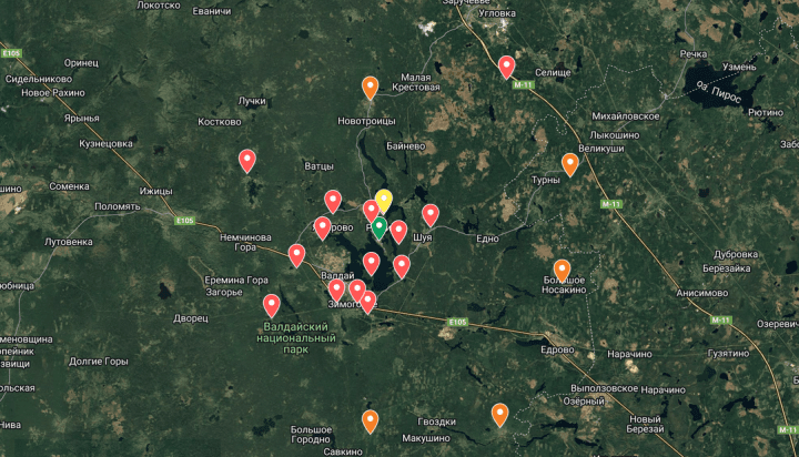 The potential locations of air defense systems around Vladimir Putin’s main residence in Valdai (Source: Mark Krutov / Radio Free Europe). The potential locations of air defense systems around Vladimir Putin’s main residence in Valdai (Source: Mark Krutov / Radio Free Europe).
