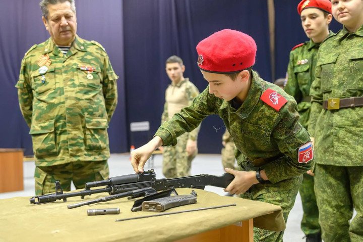military instructor during a military training for Russian children