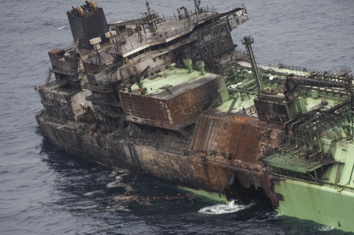 Wreck of Russia’s sanctioned LNG carrier Arctic Metagaz drifting between Malta and Lampedusa after explosions and a fire. (Photo: Miguela Xuereb via Getty Images)