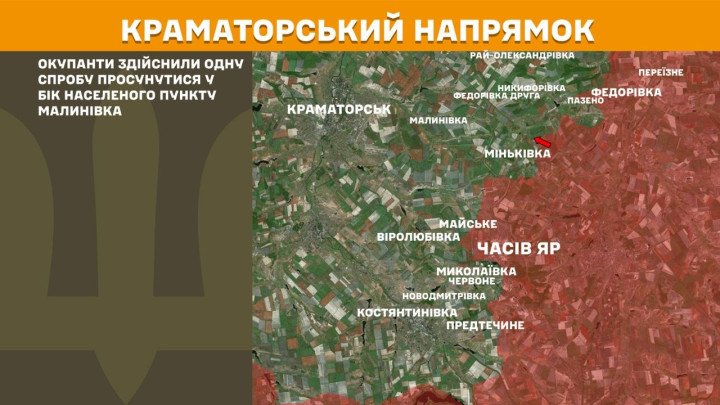 Mapa del frente en Kramatorsk con intento ruso de avance